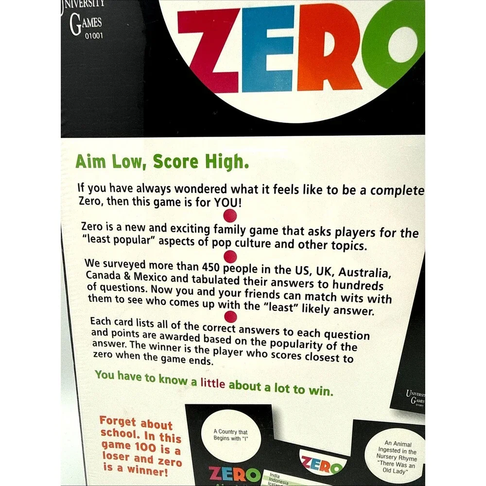 Zero - Fun New Question and Answer Board Game w/Tokens and Moving Pieces NIB